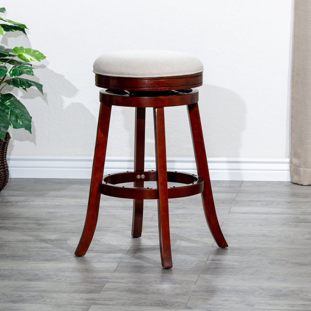 English Elm 30" Bar Stool Backless Swivel with Padded Charcoal Fabric Seat, Solid Hardwood Frame, Durable Design Cherry B04660663