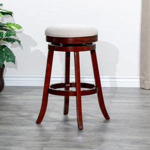 English Elm 30" Bar Stool, Cherry Finish, Beige Fabric Seat