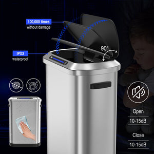 English Elm 50L Smart Motion Trash Can with Silent Slow-Close Lid, 50L/13.2Gal Stainless Steel Sensor Bin W155073165