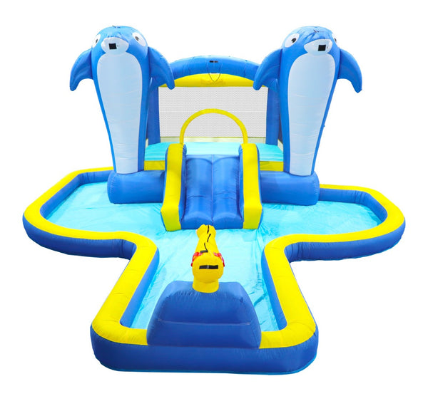 English Elm 8 in 1 Inflatable Outdoor Water Park Bounce House with Slide Sprinkler Hoop W167790002