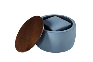 English Elm Round Ottoman Set with Storage - 2-in-1 Convertible Coffee Table & Footstool, Velvet Upholstery, Compact Accent Piece for Living Room, Bedroom, Office Blue W142065118