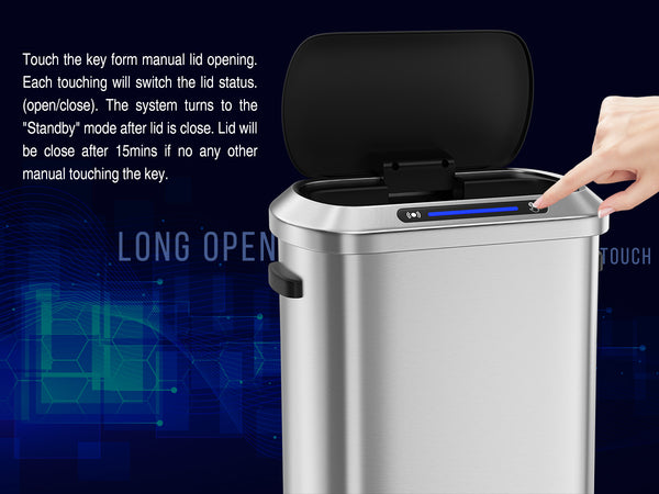 English Elm 50L Smart Motion Trash Can with Silent Slow-Close Lid, 50L/13.2Gal Stainless Steel Sensor Bin W155073165