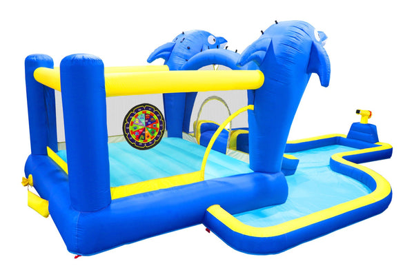 English Elm 8 in 1 Inflatable Outdoor Water Park Bounce House with Slide Sprinkler Hoop W167790002