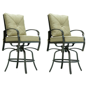 English Elm Bar Chair Antique Bronze Set of 2 – Swivel Outdoor Barstools with Rust‑Resistant Aluminum Frame & Removable Cushions B01094669