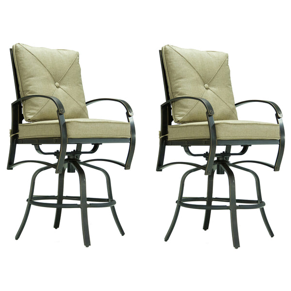 English Elm Bar Chair Antique Bronze Set of 2 – Swivel Outdoor Barstools with Rust‑Resistant Aluminum Frame & Removable Cushions B01094669