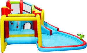 English Elm 7 in 1 Inflatable Backyard Water Park with Slide Splash Pool Climbing Wall and Bouncer W167790010