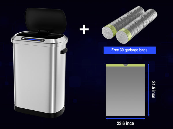 English Elm 50L Smart Motion Trash Can with Silent Slow-Close Lid, 50L/13.2Gal Stainless Steel Sensor Bin W155073165