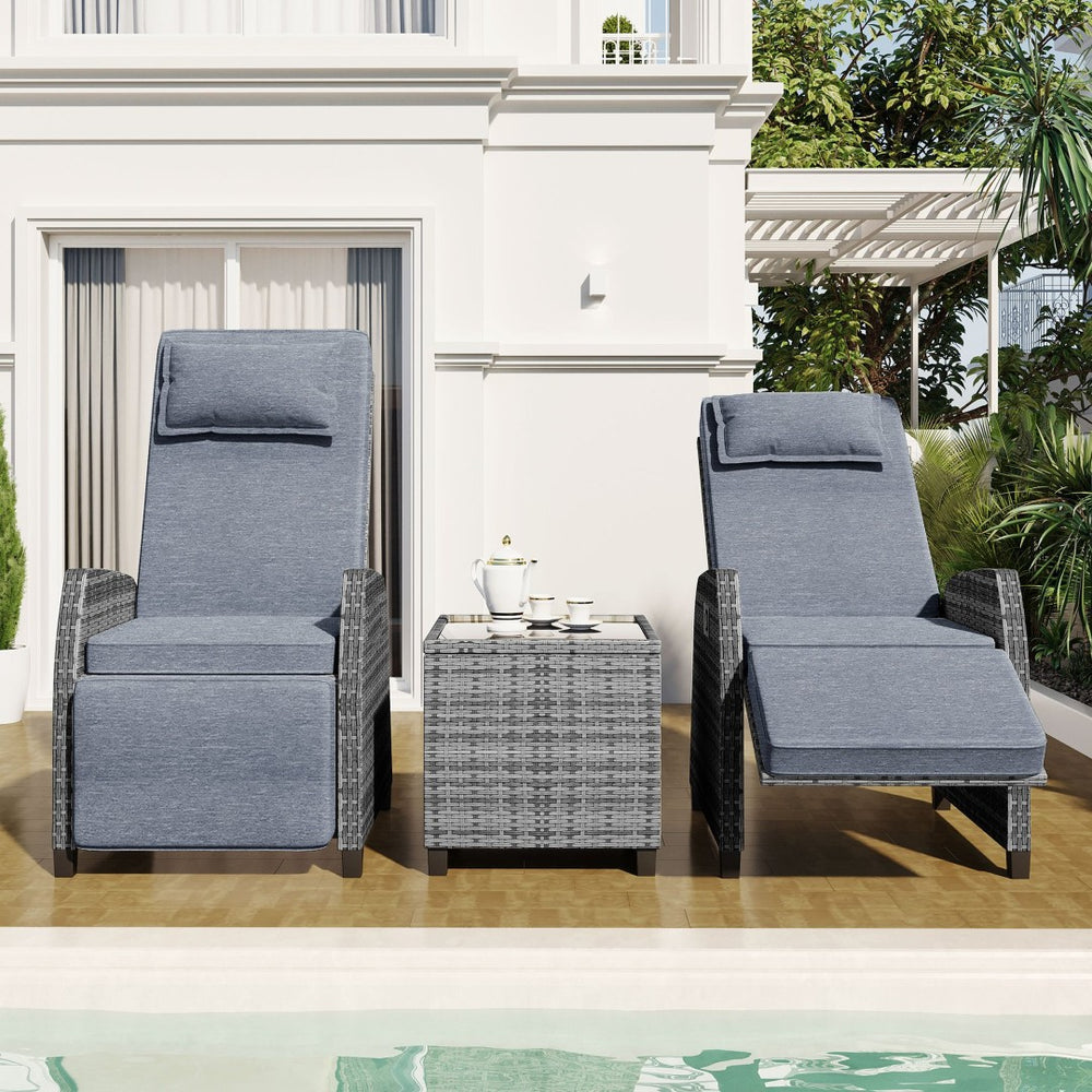 English Elm U_style Outdoor Hdpe Rattan Two Person Lounge Set with Tempered Glass Coffee Table WY000325AAE
