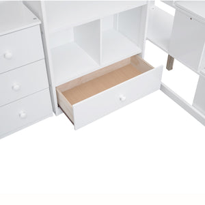 English Elm Twin Loft Bed with L-Shaped Desk, Drawers, Cabinet and Storage Staircase for Space-Saving Rooms White GX000328AAK