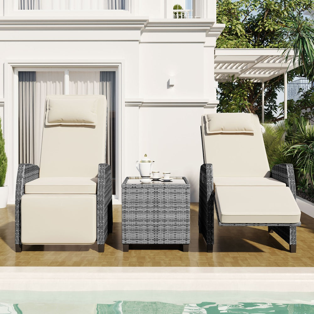 English Elm U_style Outdoor Hdpe Rattan Two Person Lounge Set with Tempered Glass Coffee Table WY000325AAA