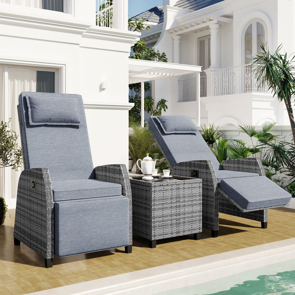 English Elm U_style Outdoor Hdpe Rattan Two Person Lounge Set with Tempered Glass Coffee Table WY000325AAE