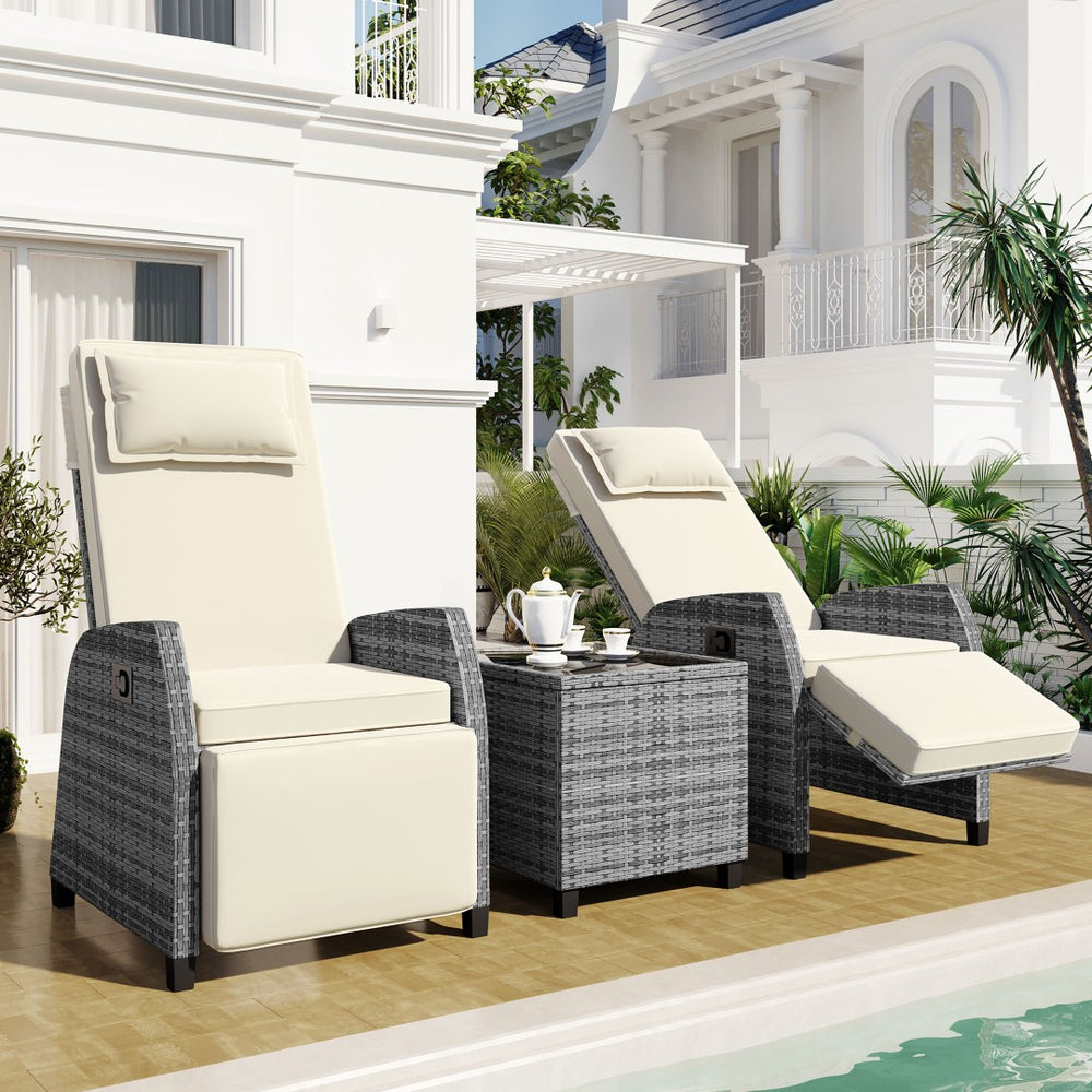 English Elm U_style Outdoor Hdpe Rattan Two Person Lounge Set with Tempered Glass Coffee Table WY000325AAA