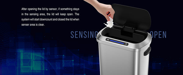English Elm 50L Smart Motion Trash Can with Silent Slow-Close Lid, 50L/13.2Gal Stainless Steel Sensor Bin W155073165