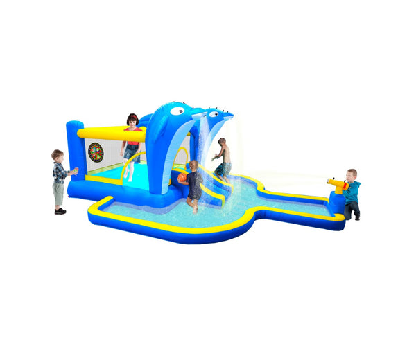English Elm 8 in 1 Inflatable Outdoor Water Park Bounce House with Slide Sprinkler Hoop W167790002