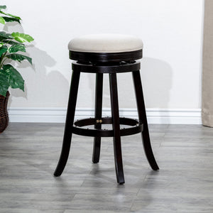 English Elm 30" Bar Stool, Espresso Finish, Beige Fabric Seat