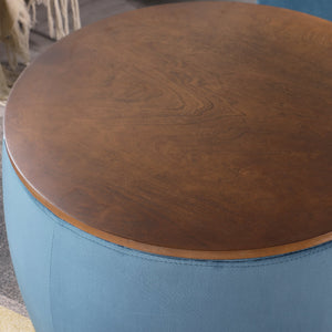 English Elm Round Ottoman Set with Storage - 2-in-1 Convertible Coffee Table & Footstool, Velvet Upholstery, Compact Accent Piece for Living Room, Bedroom, Office Blue W142065118