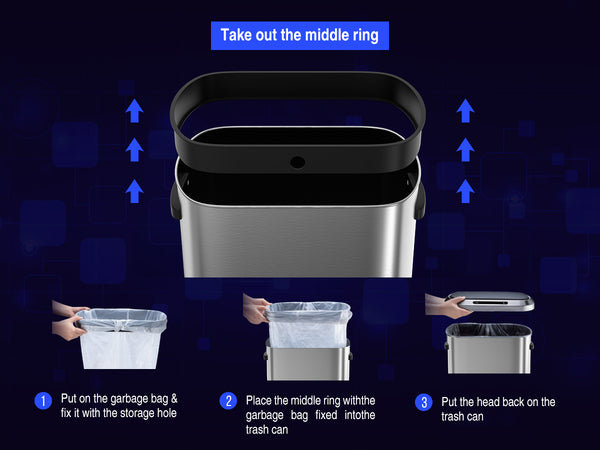 English Elm 50L Smart Motion Trash Can with Silent Slow-Close Lid, 50L/13.2Gal Stainless Steel Sensor Bin W155073165