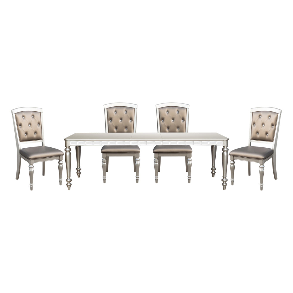 English Elm Glamorous Silver Finish 5Pc Dining Set With Crystal Tufted Chairs & Extending Table For Modern Spaces B011S00315