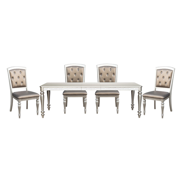 English Elm Glamorous Silver Finish 5Pc Dining Set With Crystal Tufted Chairs & Extending Table For Modern Spaces B011S00315