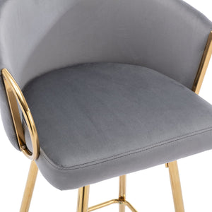 English Elm 26 Inch Set Of 2 Elegant Velvet Bar Stools With Gold Legs & Chrome Footrest For Modern Décor W124973013