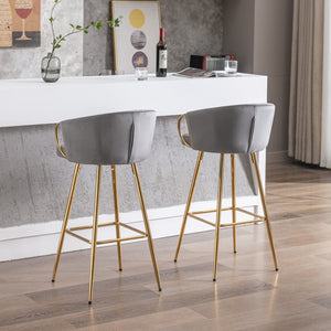 English Elm 26 Inch Set Of 2 Elegant Velvet Bar Stools With Gold Legs & Chrome Footrest For Modern Décor W124973013