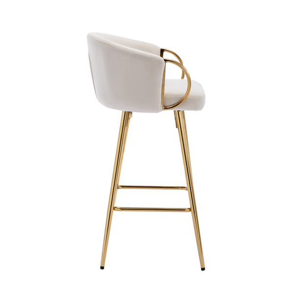 English Elm 30 Inch Set Of 2 Cream Velvet Bar Stools With Gold Legs & Chrome Footrest For Modern Elegance W124973007