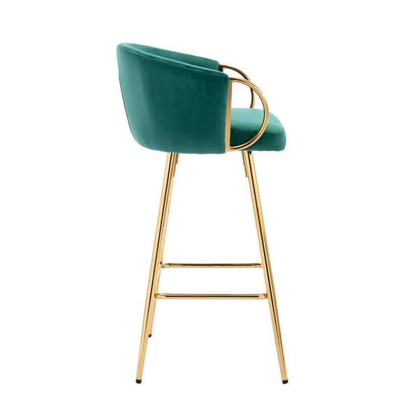 English Elm 30 Inch Set Of 2 Velvet Bar Stools With Chrome Footrest & Golden Legs - Elegant Green Design W124973010