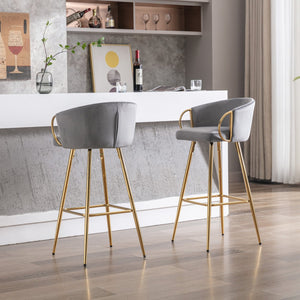 English Elm 26 Inch Set Of 2 Elegant Velvet Bar Stools With Gold Legs & Chrome Footrest For Modern Décor W124973013