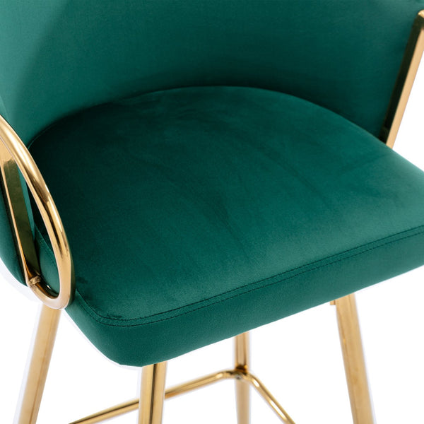 English Elm 26 Inch Velvet Bar Stools Set Of 2 – Green Upholstery, Gold Legs & Chrome Footrest For Chic Comfort W124973014
