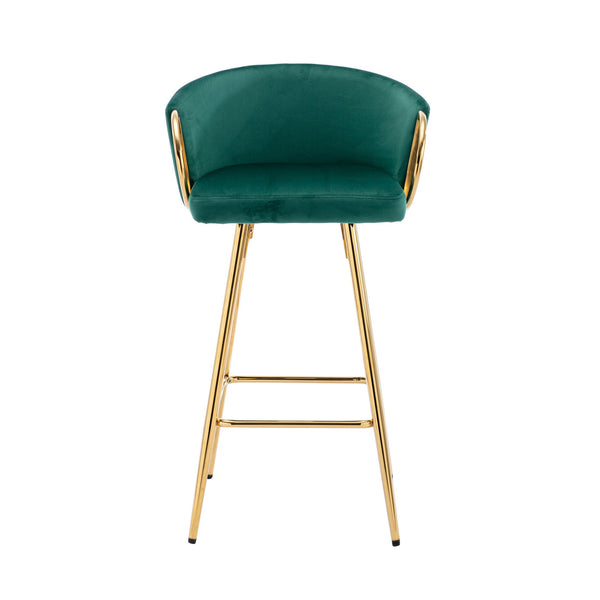 English Elm 26 Inch Velvet Bar Stools Set Of 2 – Green Upholstery, Gold Legs & Chrome Footrest For Chic Comfort W124973014