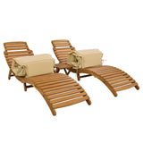 Hearth and Haven Detroit Outdoor Wood Portable Extended Chaise Lounge Set with Foldable Tea Table, Brown
