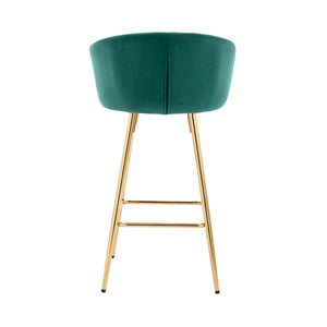 English Elm 30 Inch Set Of 2 Velvet Bar Stools With Chrome Footrest & Golden Legs - Elegant Green Design W124973010