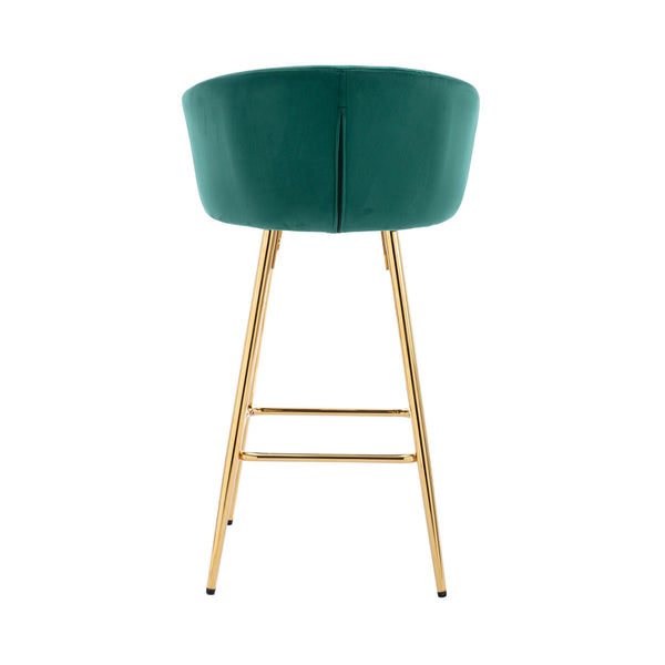 English Elm 30 Inch Set Of 2 Velvet Bar Stools With Chrome Footrest & Golden Legs - Elegant Green Design W124973010