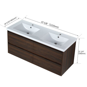 English Elm 48 Inch Floating Bathroom Vanity with Dual Resin Sinks, 4 Soft-Close Drawers, Water-Resist Finish W999110579