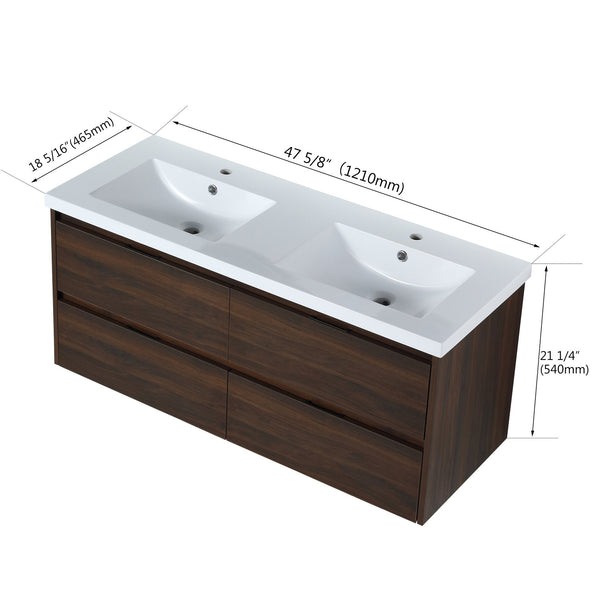 English Elm 48 Inch Floating Bathroom Vanity with Dual Resin Sinks, 4 Soft-Close Drawers, Water-Resist Finish W999110579