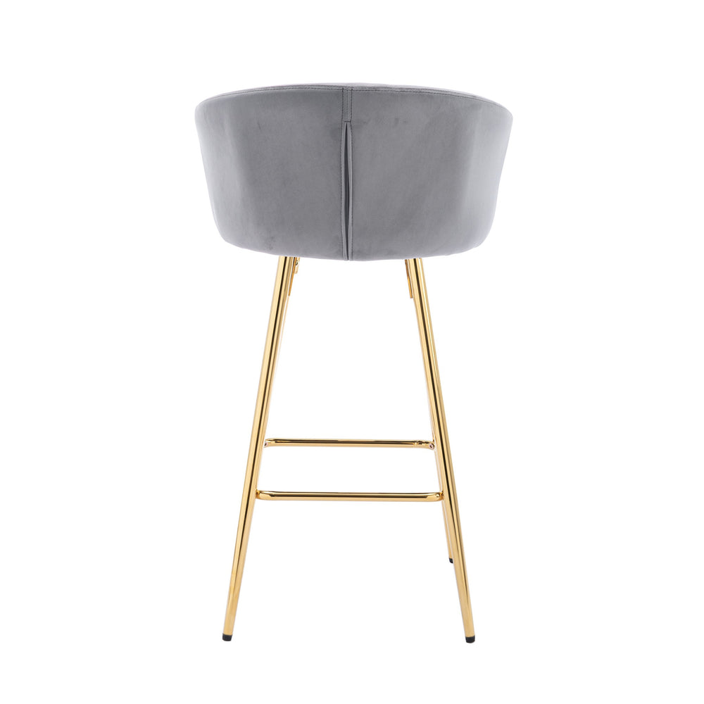 English Elm 26 Inch Set Of 2 Elegant Velvet Bar Stools With Gold Legs & Chrome Footrest For Modern Décor W124973013