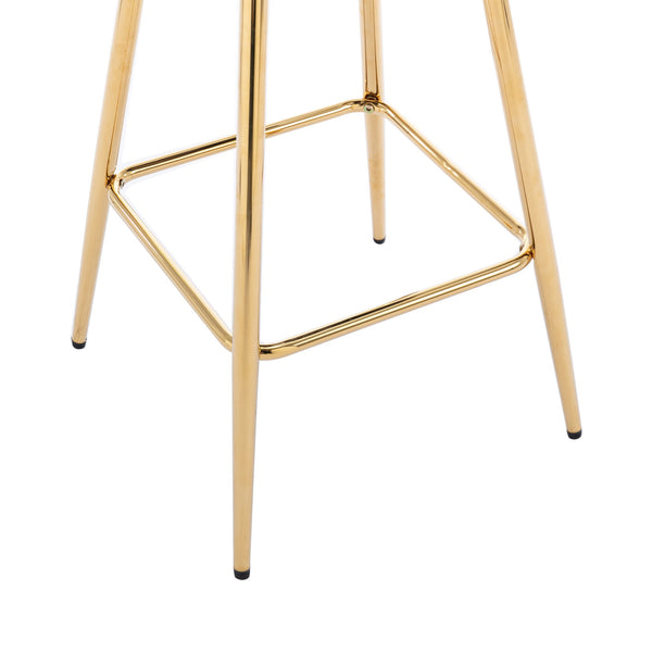 English Elm 30 Inch Set Of 2 Velvet Bar Stools With Gold Legs & Chrome Footrest - Chic Seating For Modern Spaces W124973009