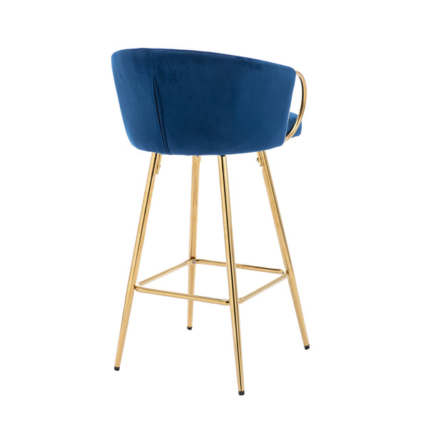 English Elm 30 Inch Set Of 2 Plush Blue Velvet Bar Stools With Gold Legs & Chrome Footrest For Modern Style W124973011