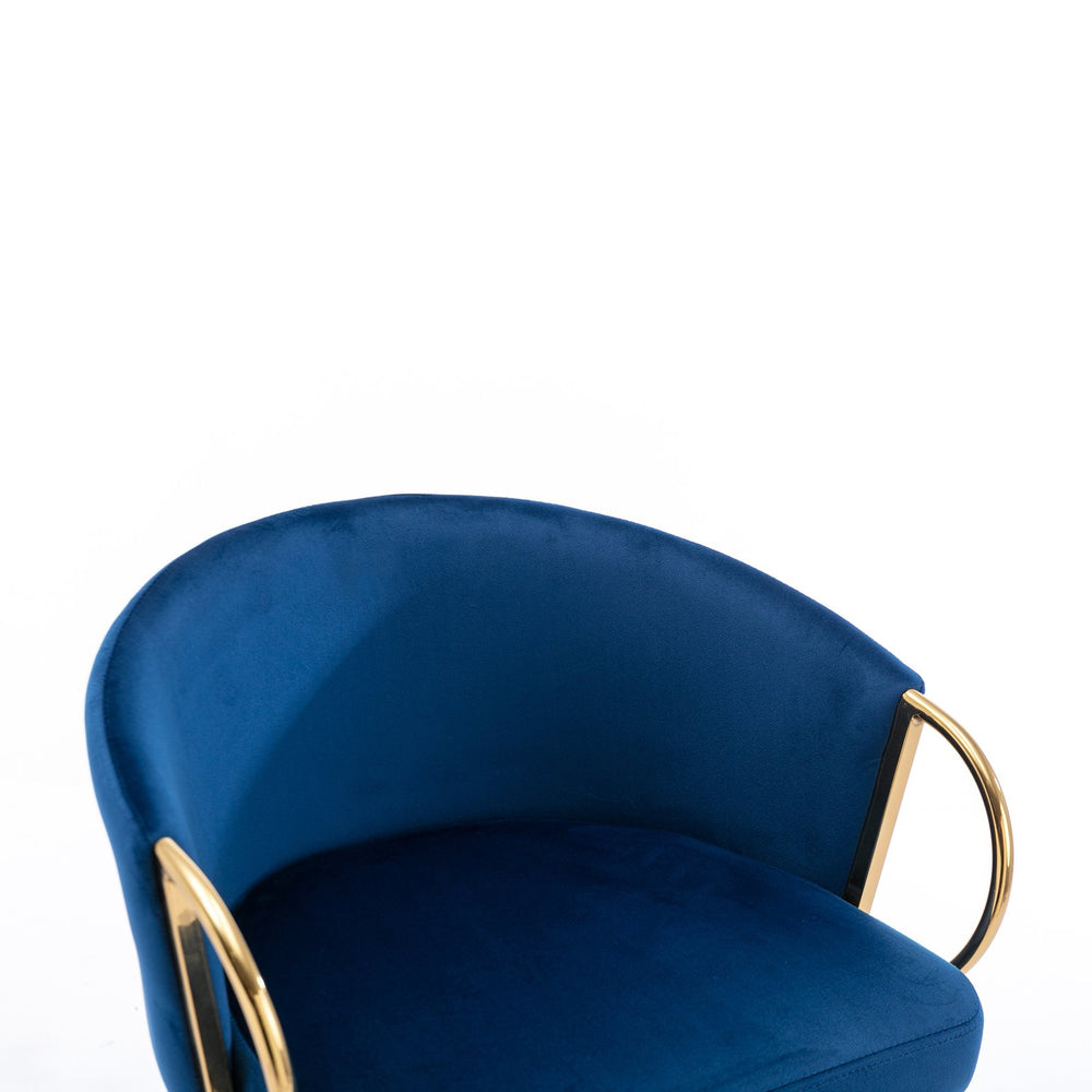 English Elm 26 Inch Set Of 2 Velvet Bar Stools With Chrome Footrest & Golden Legs - Luxe Blue Seating Duo W124973015