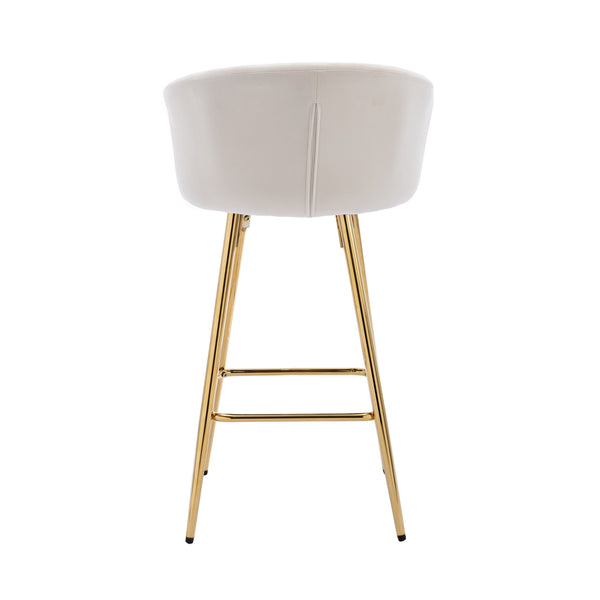 English Elm 30 Inch Set Of 2 Cream Velvet Bar Stools With Gold Legs & Chrome Footrest For Modern Elegance W124973007
