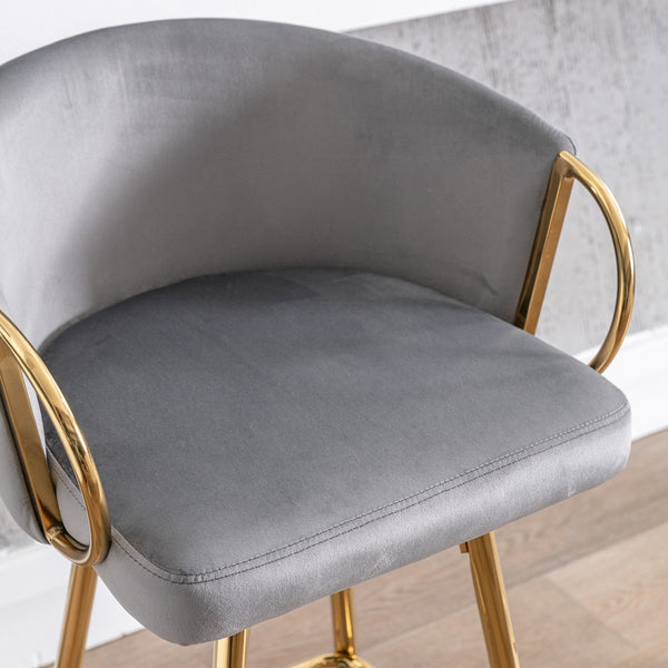 English Elm 26 Inch Set Of 2 Elegant Velvet Bar Stools With Gold Legs & Chrome Footrest For Modern Décor W124973013