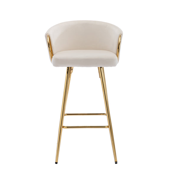 English Elm 30 Inch Set Of 2 Cream Velvet Bar Stools With Gold Legs & Chrome Footrest For Modern Elegance W124973007