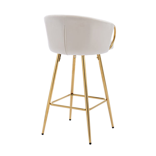 English Elm 30 Inch Set Of 2 Cream Velvet Bar Stools With Gold Legs & Chrome Footrest For Modern Elegance W124973007