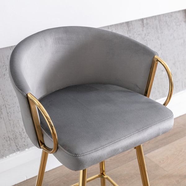 English Elm 26 Inch Set Of 2 Elegant Velvet Bar Stools With Gold Legs & Chrome Footrest For Modern Décor W124973013