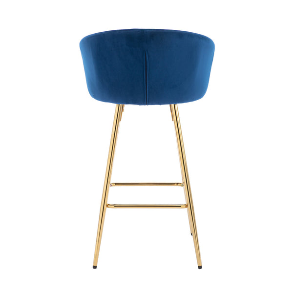 English Elm 30 Inch Set Of 2 Plush Blue Velvet Bar Stools With Gold Legs & Chrome Footrest For Modern Style W124973011