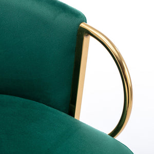 English Elm 26 Inch Velvet Bar Stools Set Of 2 – Green Upholstery, Gold Legs & Chrome Footrest For Chic Comfort W124973014