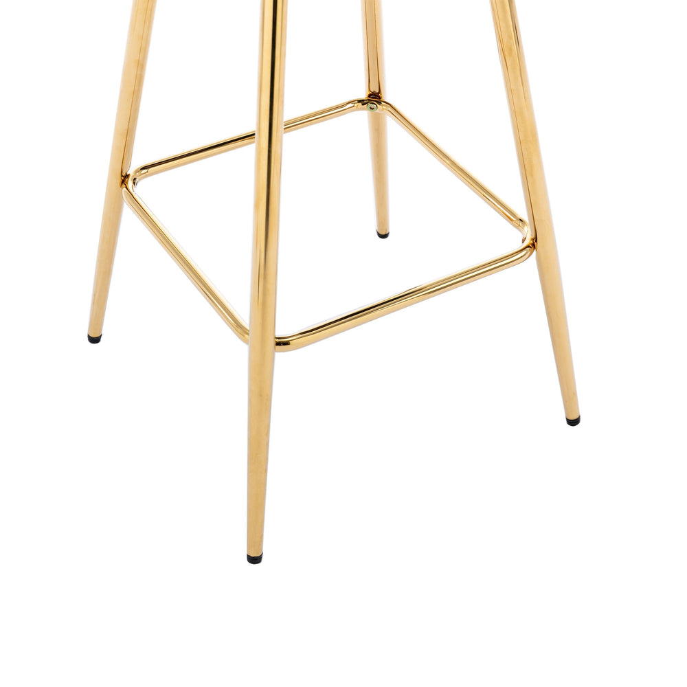 English Elm 30 Inch Set Of 2 Velvet Bar Stools With Chrome Footrest & Golden Legs - Elegant Green Design W124973010