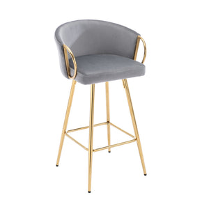English Elm 26 Inch Set Of 2 Elegant Velvet Bar Stools With Gold Legs & Chrome Footrest For Modern Décor W124973013