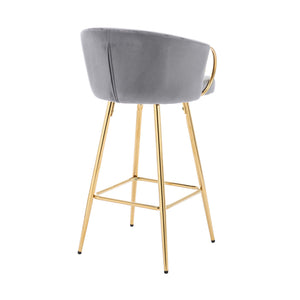 English Elm 30 Inch Set Of 2 Velvet Bar Stools With Gold Legs & Chrome Footrest - Chic Seating For Modern Spaces W124973009