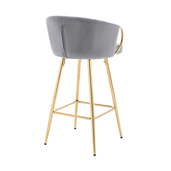 English Elm 30 Inch Set Of 2 Velvet Bar Stools With Gold Legs & Chrome Footrest - Chic Seating For Modern Spaces W124973009